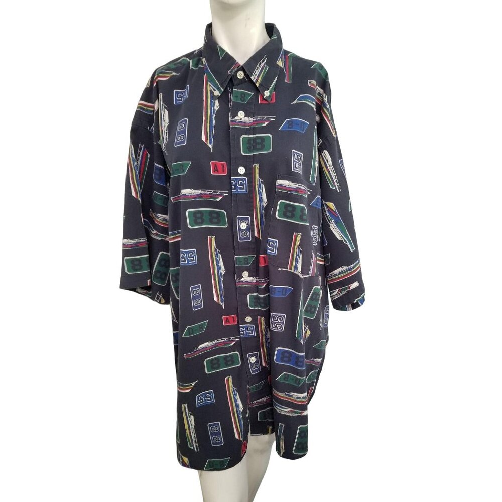 Vintage Nautica Sailboat Collared Button Down Men's Shirt Sz Large Navy Blue
